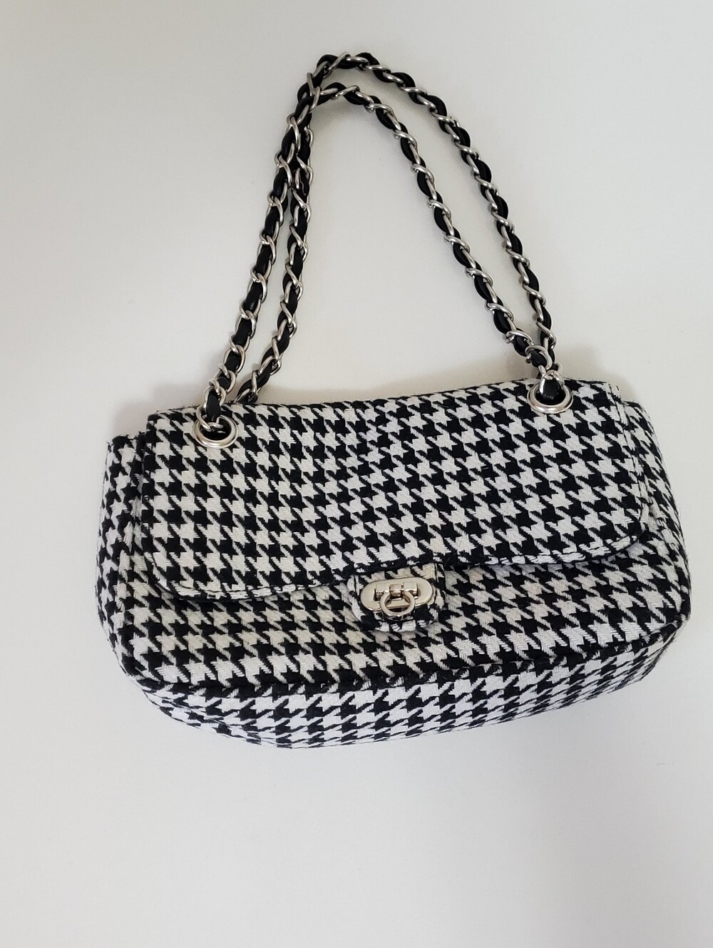 Chateau Wool Blend Black and Off-white Houndstooth Mini Bag